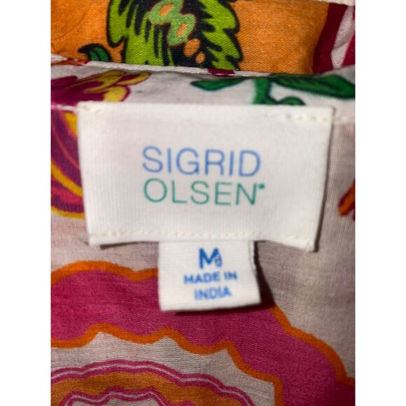 Sigrid Olsen Womens M Multicolor Boho Patchwork Print Button-Up Long-Sleeve Shir - Picture 4 of 8